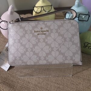 NWT Kate Spade Dark Beige Lucy Corner Zip Flower Wristlet